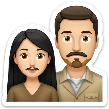 couple, a white woman with long black hair, and a white man with short brown hair goatee mustache sticker