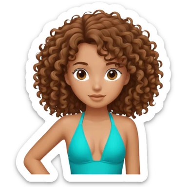 Beach girl with curly brown hair with a nice tan wearing a turquoise swimsuit sticker