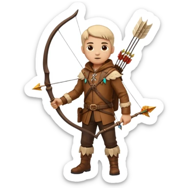 The classic hunter figure with a bow and arrow on his back, dressed in brown clothes and adorned with animal decorations sticker