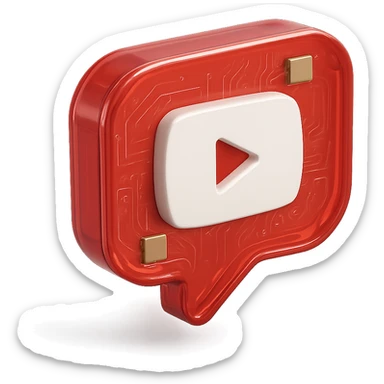 red speech bubble with inside a big red YouTube white play button, glossy circuit style sticker