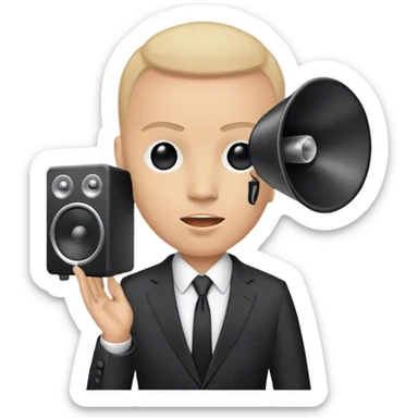 A man with a suit with a speaker instead of a head sticker