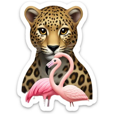 Leopard with flamingo  sticker