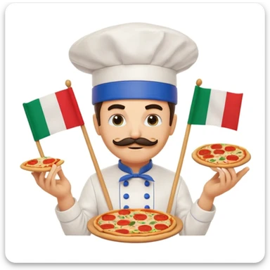 Meme-like Sonic the Hedgehog as an Italian chef, chef’s hat, mustache, pizza, spaghetti, busy colorful Italian background with Pisa, flags, pasta, red-checkered patterns, cartoonish and vibrant, emoji style sticker