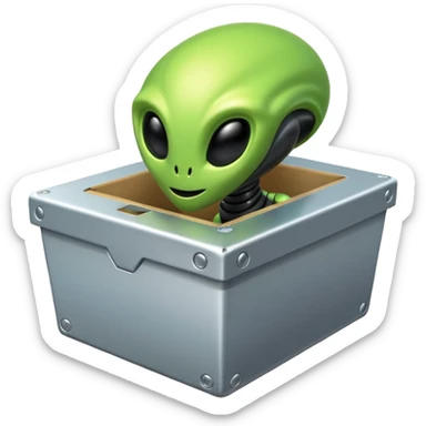 Alien spaceship beaming up a box sticker