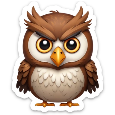 Angry Birds style owl, round body, expressive angry eyes sticker