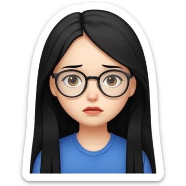 chica cabello largo negro, con lentes que este triste. sticker