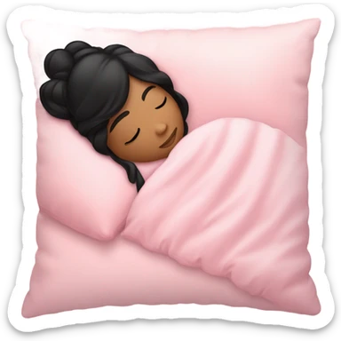 teen girl with black hair sleeping on light pink pillow sticker