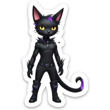 Shiny Cool Punk Black beautiful fantasy Kawaii Sona Fakemon-cat-animal with edgy bat-wings-ears Full Body sticker