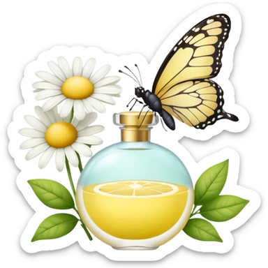 Lemon perfume with Daisy flowers, and butterfly, pastel aesthetic, pastelcore sticker