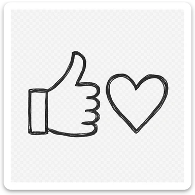 minimalist green thumbs up and heart side by side, hand drawn black outline style, white clean background, calm and secure mood sticker