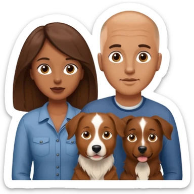 Couple with brown Aussie dog . Man shaved head white , woman long brown hair white skin sticker