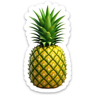 Cinematic Realistic Pineapple Emoji, Tropical and vibrant, with a golden-yellow textured skin and a crown of spiky green leaves on top. The body of the fruit is sharply geometric, its surface rich with natural patterns. Soft glowing outline, capturing the essence of exotic sweetness and tropical flair in a fresh pineapple! sticker