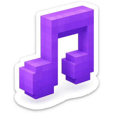 music note, voxel style, violet color, 3D cubic form sticker