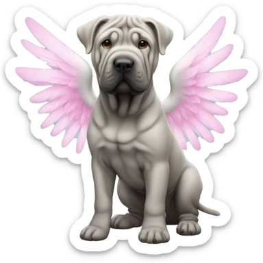 Blue shar Pei with pink angel wings sticker