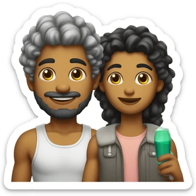 Pai negro com cabelo batido e dois filhos sticker