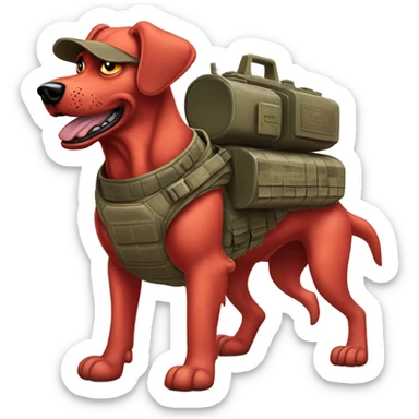 Desert storm Clifford the big red dog muscular with tattoos on arms book illustration humanoid as a military call of duty character standing alone sticker