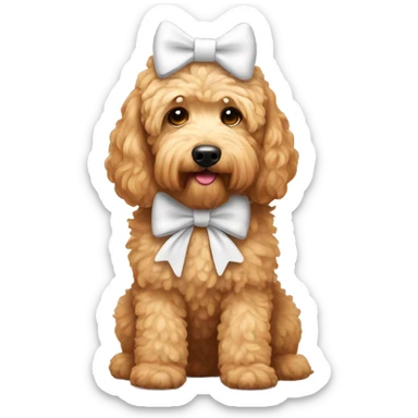 Golden doodle with white bow on head sticker