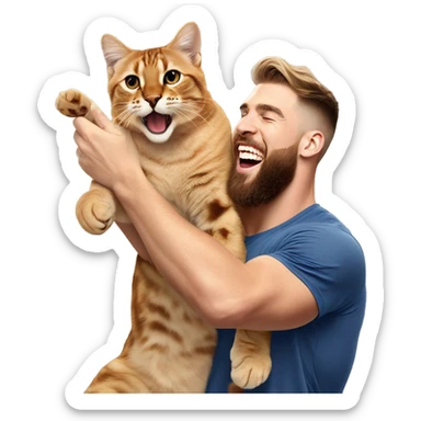 Travis Kelce and Taylor swift holding a bengal cat in the air like simba from the lion king sticker