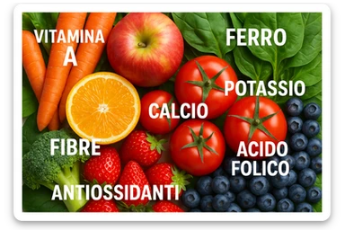 focus su frutta e verdura a tutto schermo e i micronutrienti in italiano contenuti in essa sticker