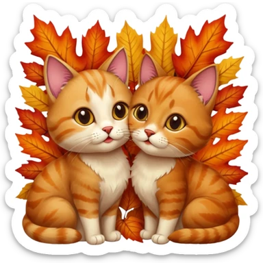 Brown cat kisses cat on autumn  sticker