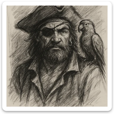pirate with eye patch and parrot sticker