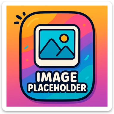 Make the image placeholder more colorful with a vibrant gradient background. Use a rounded rectangle shape with a generic photo icon in the center. Style it in vibrant toon style with bright, lively colors and smooth gradients. sticker