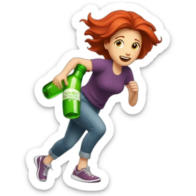 red-haired woman runs under her feet a broken bottle sticker
