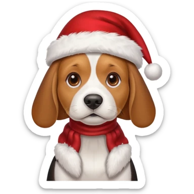 Beagle dog with a Christmas hat sticker