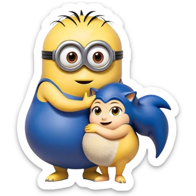 Pregnant minion from dreamworks lovingly leaning into Sonic the Hedgehog sticker