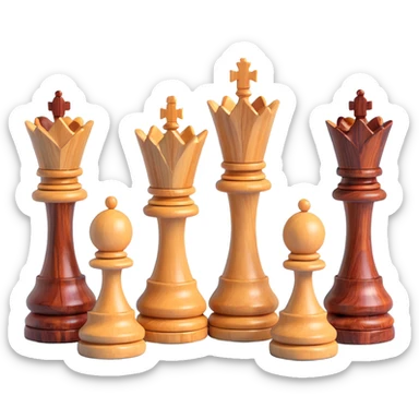 three chess queens made of mixed exotic woods, luxury style, 3D, grouped sticker