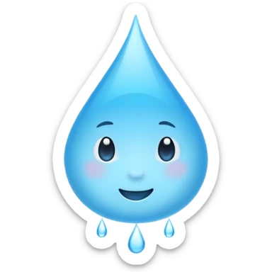 A single water droplet emoji, iPhone emoji style, glossy and smooth, cartoonish, vibrant sky blue color, high detail, simple and cute design, isolated on white background, centered composition


 sticker