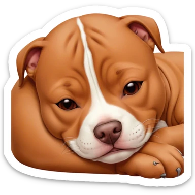 Meme-Worthy Cute Sleeping Red/Fawn Staffordshire Bull Terrier Portrait Emoji, Head resting peacefully with a contented smile, showcasing a delightfully compact build and a luxuriously soft red/fawn Fur with subtle white highlights, eyes shut in a serene nap, Simplified yet hilariously adorable features, highly detailed, glowing with a soft, drowsy light, high shine, relaxed and utterly lovable, stylized with an air of playful laziness, bright and heartwarming, soft glowing outline, capturing the essence of a comically sleepy guardian, so meme-worthy it feels like it could instantly become the next viral sensation of adorable slumber! sticker