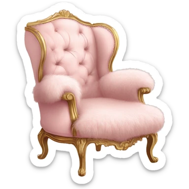 vintage pale pink rococo chair with fur throw blanket sticker