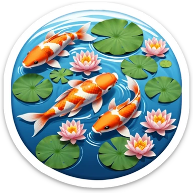 koi and lotus in circle pond sticker