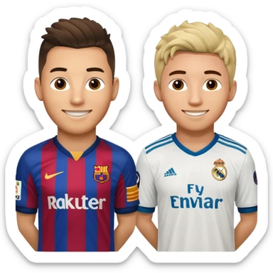 Prime noodle hair ronaldo and prime 2012 messi Smiling in one Photo and make it realistic Ronaldo wearing Number 7 With Madrid and Messi wearing number 10 with barca  sticker