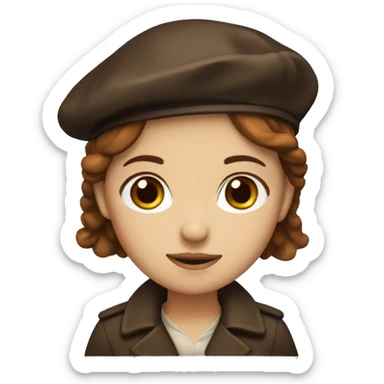 Girl with dark Red Beret, brown hair, brown eyes and a coat. sticker