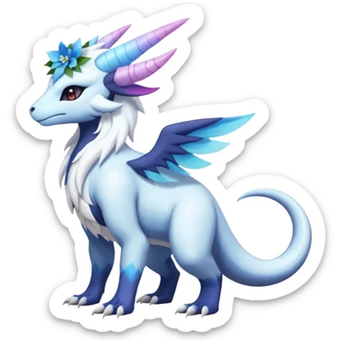 Shiny Glossy Pastel Light Divine Reptilian Beautiful Floral Snowy Pretty Absol-Amaura-Suicune-Cobalion-fusion, full body sticker
