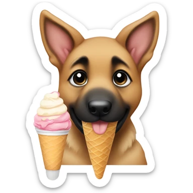 German shepherd puppy eating an ice cream sticker