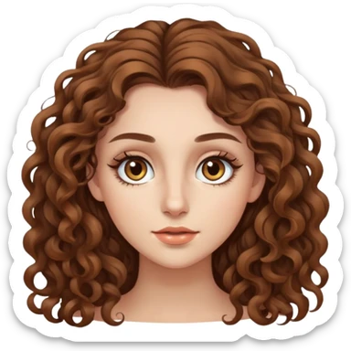 young woman with long curly brown hair, hazel eyes, long eyelashes sticker
