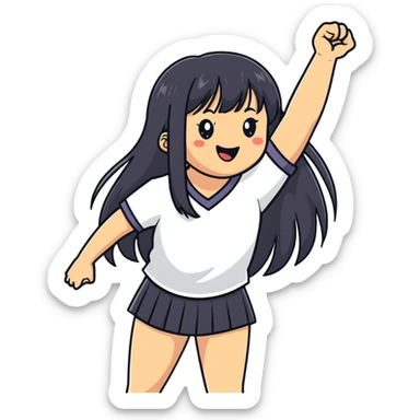 East Asian woman with long black straight hair and bangs cheering for Doosan Bears baseball team sticker