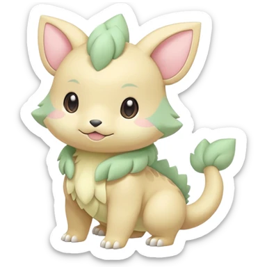 Pastel yellow beige and pastel greens and pinks rosy blushing cute kawaii Inteleon-Pokémon-Amaura-fusion (full body) sticker