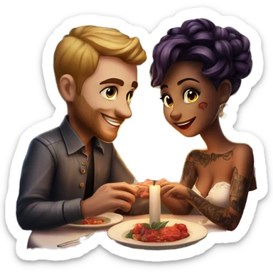 romantic candle light dinner for beautiful tattooed couple sticker