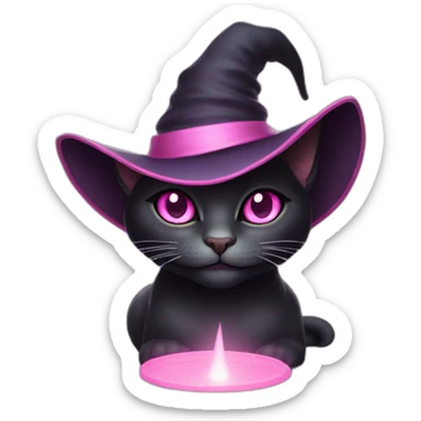 black witchcat with pink eyes and light pink hat sticker