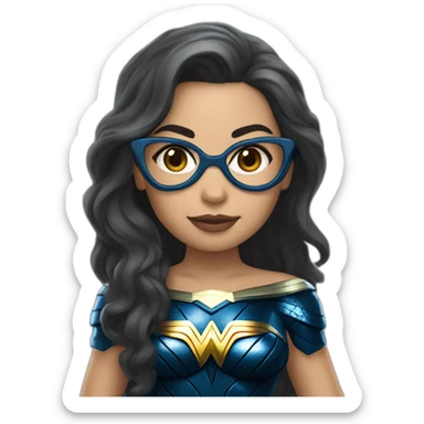 girl with long hair with white skin wearing glasses and dressed as wonder woman sticker