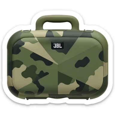 Extremely minimalist JBL Clip 4, basic geometric shape with just 2-3 green camouflage spots, iOS emoji style sticker