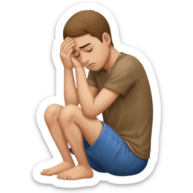 man sitting, depressed, frustrated, head down, sad expression sticker