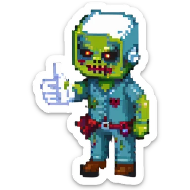 isometric zombie giving thumbs down in Project Zomboid style sticker