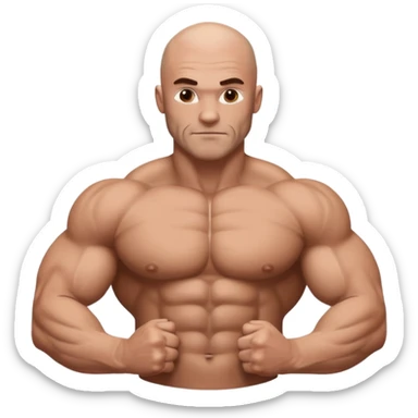 White skin, Shirtless, brown hairy chest, Bodybuilder, big biceps and shoulders. Bald head sticker
