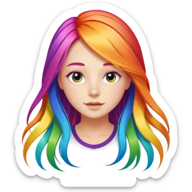 Girl with rainbow long hair — bright gradient strands flowing sticker