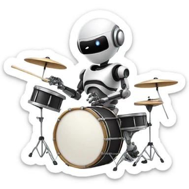 cute robot plays the drum set sticker